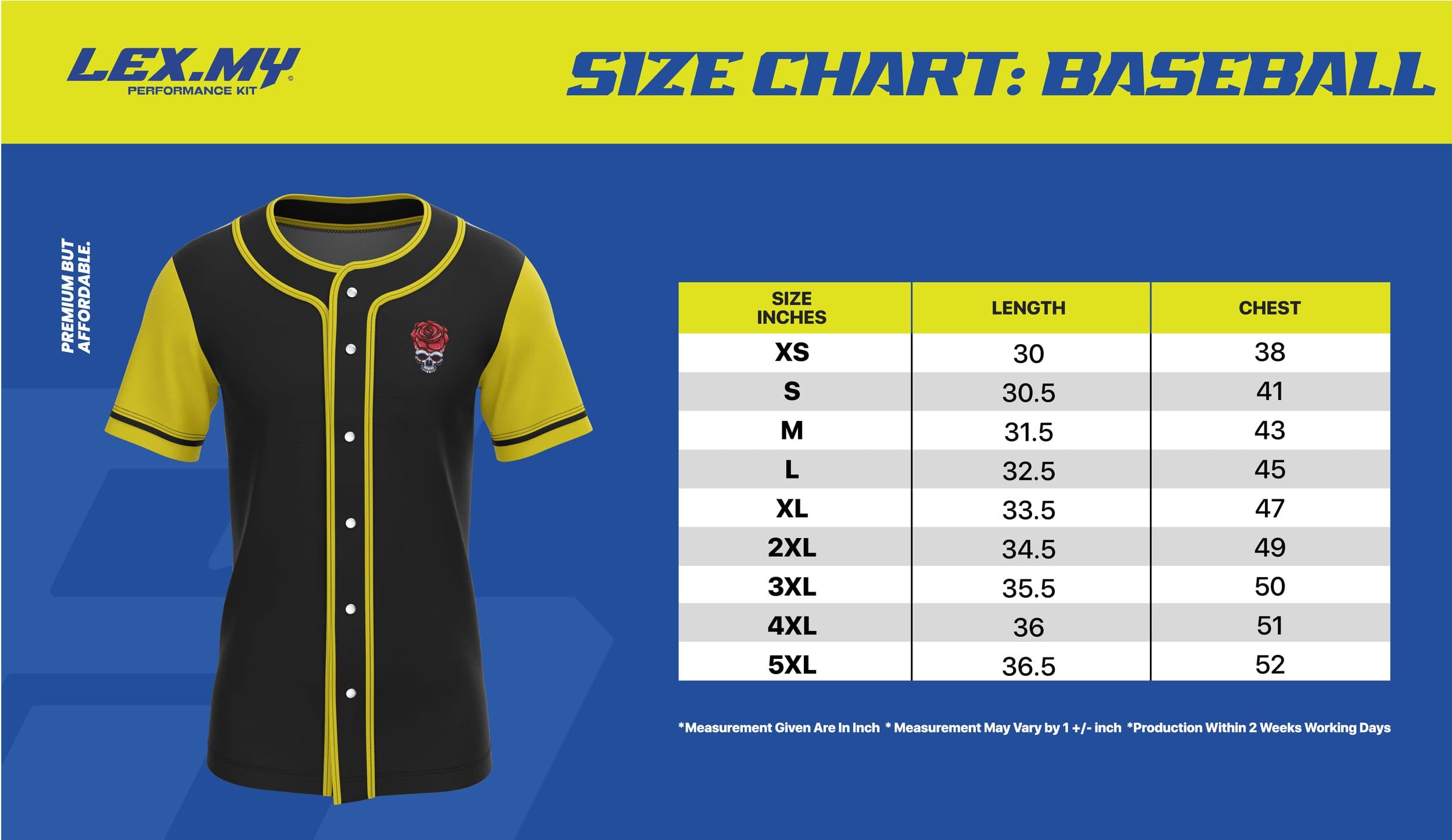 BASEBALL Size Chart