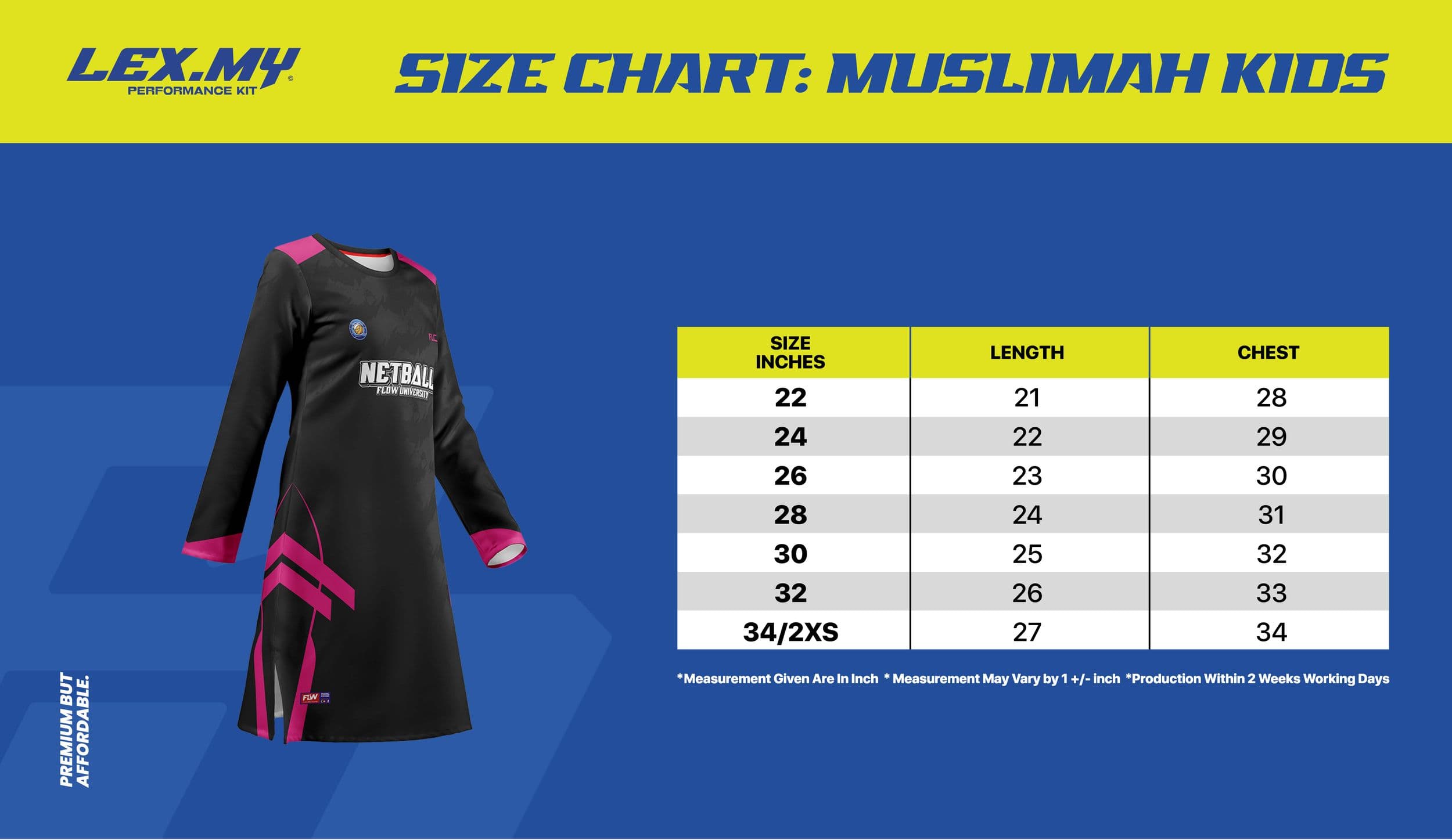 KIDS MUSLIMAH Size Chart