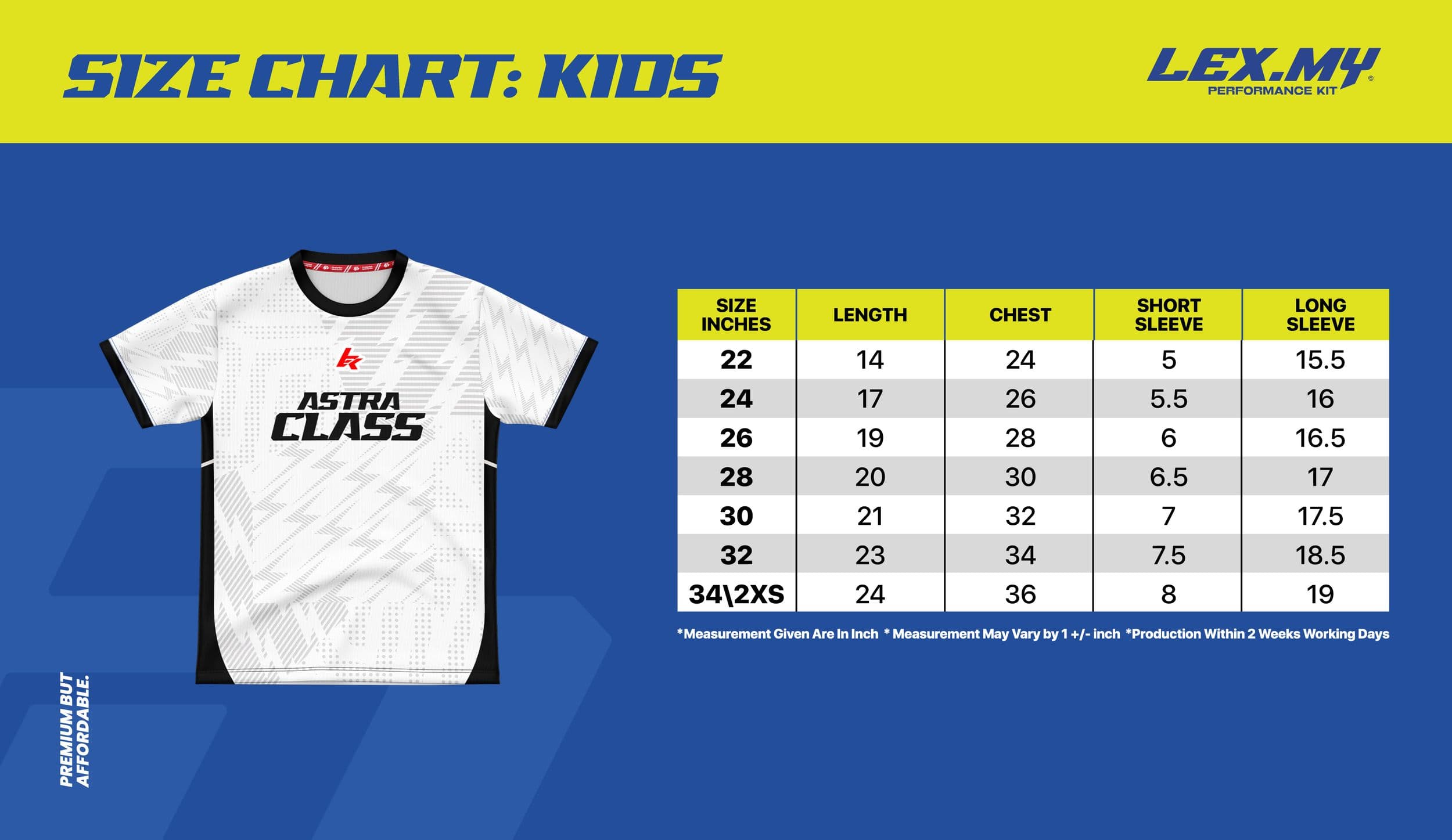 KIDS SHORT & LONG SLEEVE Size Chart