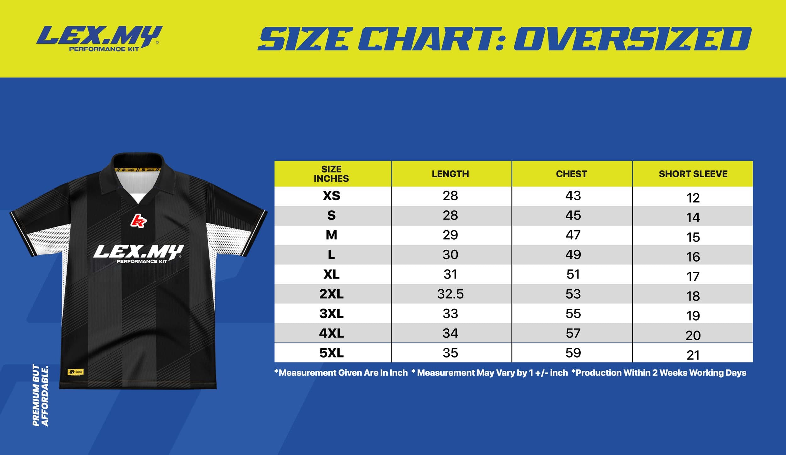 OVERSIZE SHORT SLEEVE Size Chart