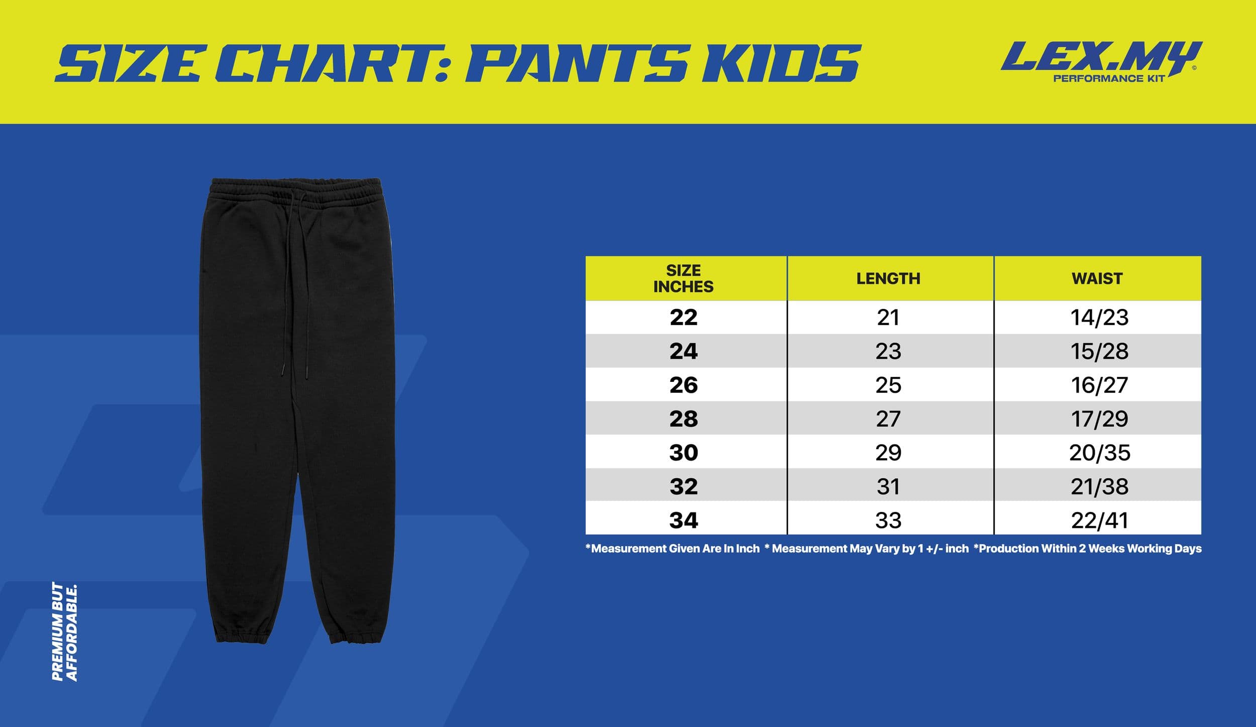 PANTS KIDS Size Chart