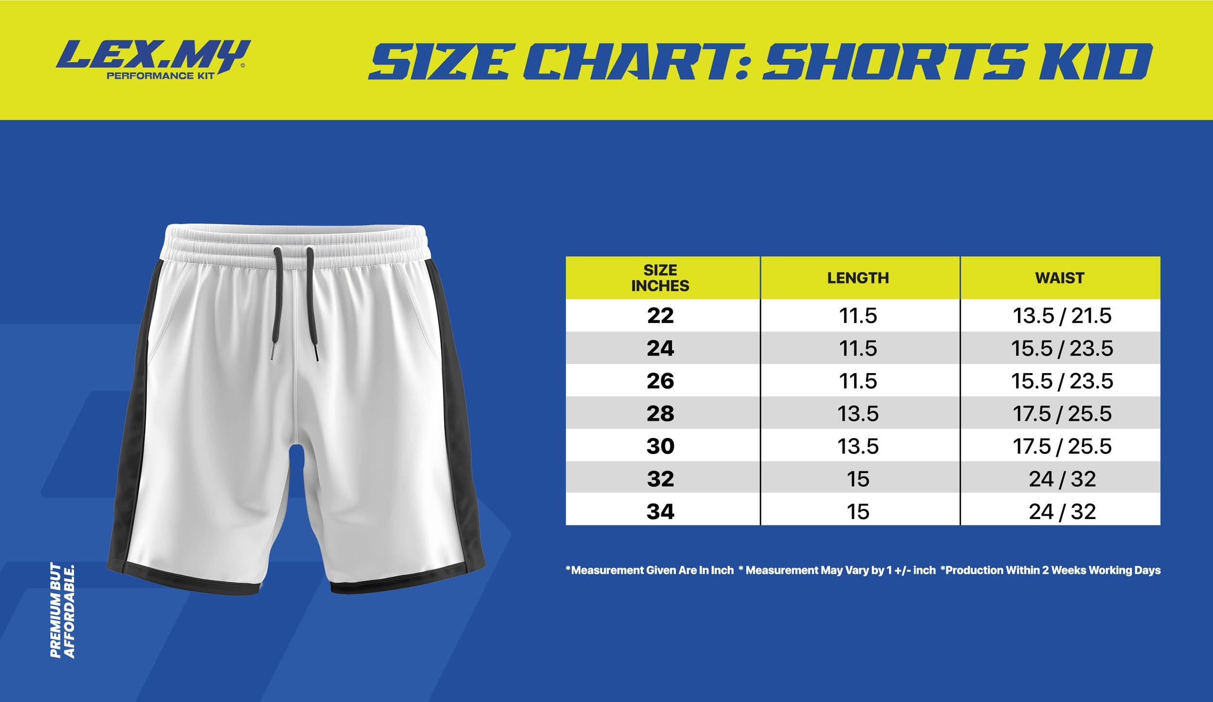 SHORTS KIDS Size Chart